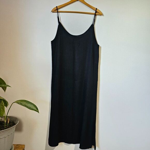 LIKE NEW CARLY JEANS LA BLACK LINEN COTTON BLEND TANK MIDI DRESS SLIT SIDES M - Picture 1 of 14